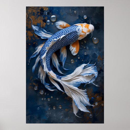 Serene Blue and White Koi Fish Pond Poster (Voorkant)
