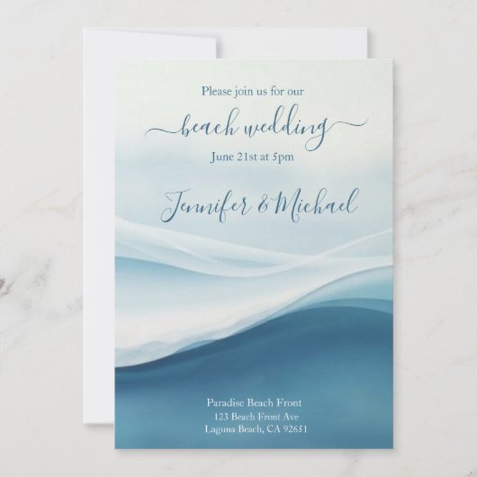 Serene Blue Beach Wedding-All In One Kaart (Voorkant)