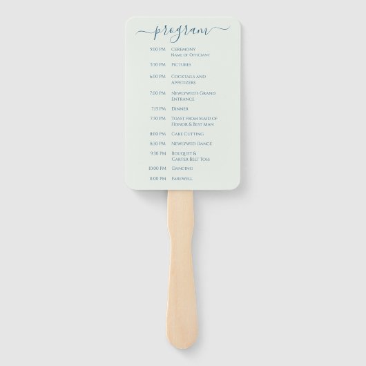 Serene Blue Beach Wedding Program Handwaaier (Achterkant)