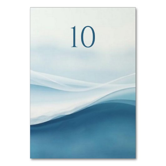 Serene Blue Beach Wedding Table Numbers Kaart (Achterkant)