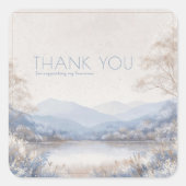 Serene Blue Beige Winter Landscape Gold Frame Vierkante Sticker (Voorkant)