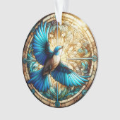 Serene Blue Bird Perched op Glas in lood Ornament (voorkant)