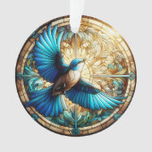 Serene Blue Bird Perched op Glas in lood Ornament (voorkant)