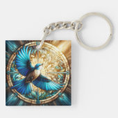 Serene Blue Bird Perched op Glas in lood Sleutelhanger (Achterkant)