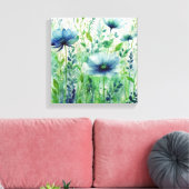 Serene Blue Blossoms - Waterverf Bloemen Canvas Afdruk (Insitu (Woonkamer))