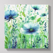 Serene Blue Blossoms - Waterverf Bloemen Canvas Afdruk