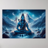 Serene Blue Cosmic Art Lord Shiva Meditatie Poster (Voorkant)