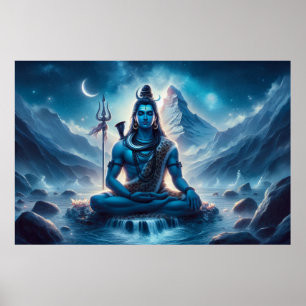 Serene Blue Cosmic Art Lord Shiva Meditatie Poster