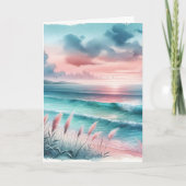 Serene Blue en Roze Kust Uitzicht Jubileum Kaart (Voorkant)