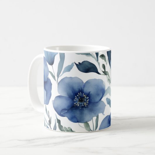 Serene Blue Floral Koffiemok (Voorkant links)