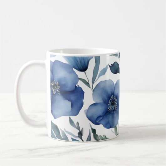 Serene Blue Floral Koffiemok (Links)