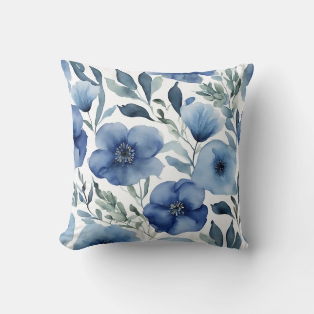 Serene Blue Floral Kussen (Voorkant)