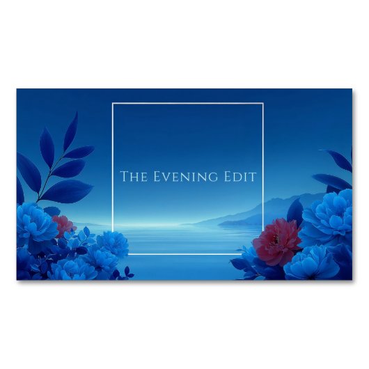 Serene Blue Floral Seascape Pink Accent Magnetisch Visitekaartje (Voorkant)