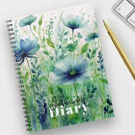 Serene Blue Floral Waterverf Elegant Dagboek Notitieboek