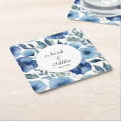 Serene Blue Floral Wedding Kartonnen Onderzetters (Schuin)