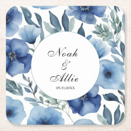 Serene Blue Floral Wedding Kartonnen Onderzetters