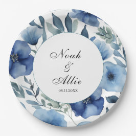 Serene Blue Floral Wedding Papieren Bordje