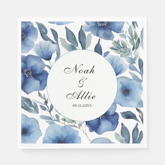 Serene Blue Floral Wedding Servet (Voorkant)