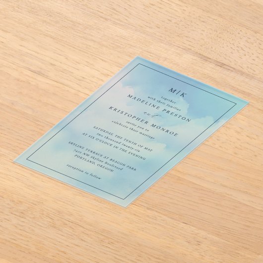 Serene Blue Gradient Wedding Invitation Acryl Uitnodigingen (Laagn)