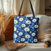 Serene Blue Lotus Floral Wellness Canvas tas
