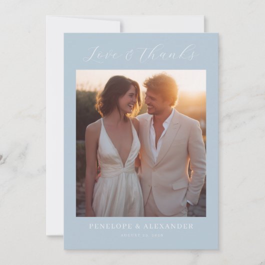 Serene Blue Minimalist Photo Bedankkaart (Voorkant)