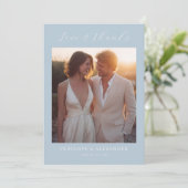 Serene Blue Minimalist Photo Bedankkaart (Staand voorkant)