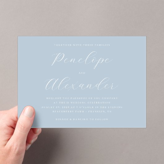 Serene Blue Minimalist Wedding Invitation Acryl Uitnodigingen (Insitu (Draagbaar))
