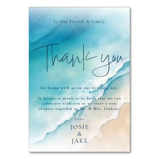 Serene Blue Ocean Beach bruiloft dank u kaarten (Voorkant)