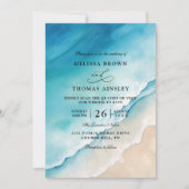 Serene Blue Ocean Beach Budget QR Code Wedding Kaart (Voorkant)