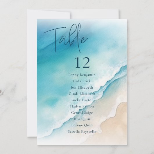 Serene Blue Ocean Beach Table Seating Chart Kaart (Achterkant)