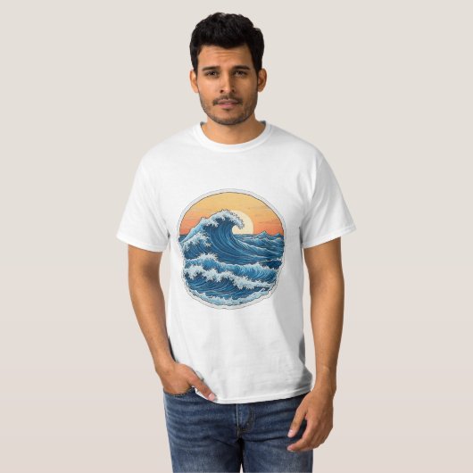 Serene Blue Ocean Waves Kustkunst T-shirt (Voorkant volledig)