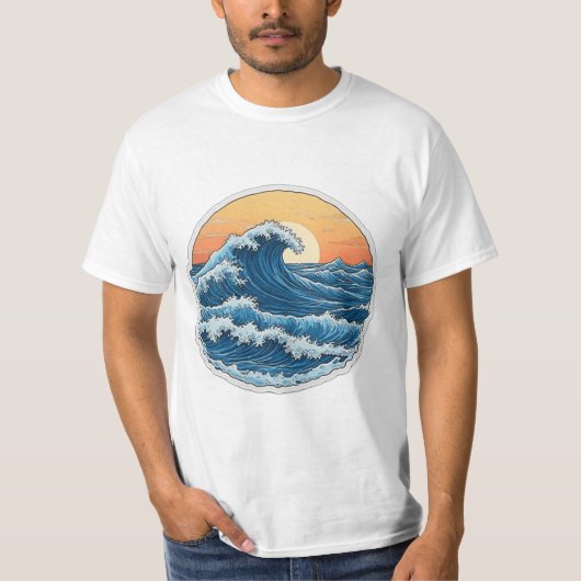 Serene Blue Ocean Waves Kustkunst T-shirt (Voorkant)