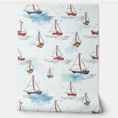 Serene Blue Red Sailing Boats op Zee Pattern Behang (Afrollen)