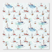Serene Blue Red Sailing Boats op Zee Pattern Behang (Voorkant)