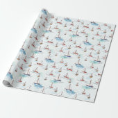 Serene Blue Red Sailing Boats op Zee Pattern Cadeaupapier (Uitgerold)