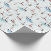 Serene Blue Red Sailing Boats op Zee Pattern Cadeaupapier (Hoek)