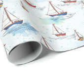 Serene Blue Red Sailing Boats op Zee Pattern Cadeaupapier (Rol Hoek)