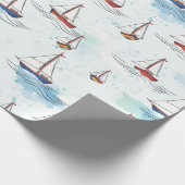 Serene Blue Red Sailing Boats op Zee Pattern Cadeaupapier (Hoek)