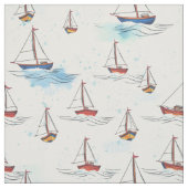 Serene Blue Red Sailing Boats op Zee Pattern Stof (Swatch)