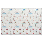 Serene Blue Red Sailing Boats op Zee Pattern Stof (Fat Quarter)
