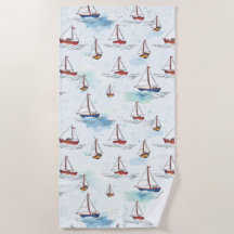 Serene Blue Red Sailing Boats op Zee Pattern