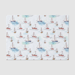 Serene Blue Red Sailing Boats op Zee Pattern Tissuepapier
