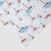 Serene Blue Red Sailing Boats op Zee Pattern Tissuepapier (Detail)