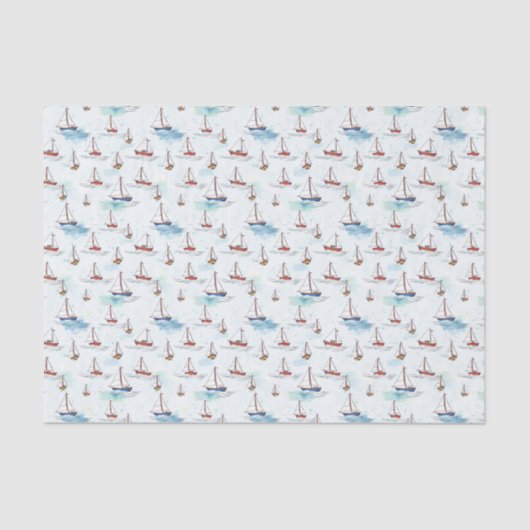Serene Blue Red Sailing Boats op Zee Pattern Tissuepapier (Voorkant)