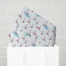 Serene Blue Red Sailing Boats op Zee Pattern Tissuepapier