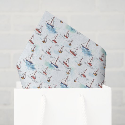 Serene Blue Red Sailing Boats op Zee Pattern Tissuepapier (Cadeauzakje)