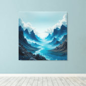 Serene Blue River stroomt tussen de dramatische be Canvas Afdruk (Insitu (Houten vloer))
