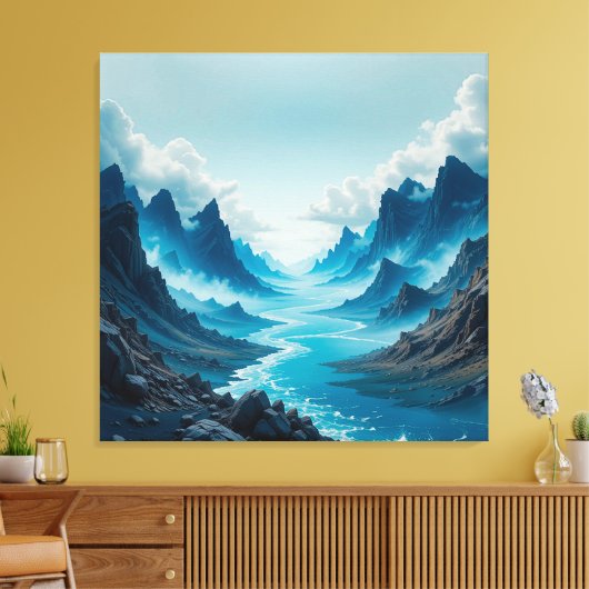 Serene Blue River stroomt tussen de dramatische be Canvas Afdruk (Insitu (Woonkamer))