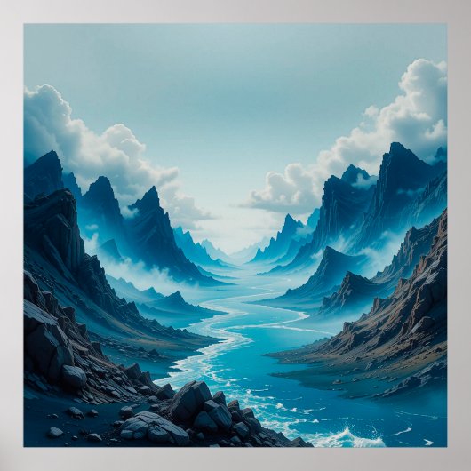 Serene Blue River stroomt tussen de dramatische be Poster (Voorkant)