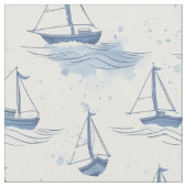 Serene Blue Sailing Boats op Zee Pattern Stof (Close Up)
